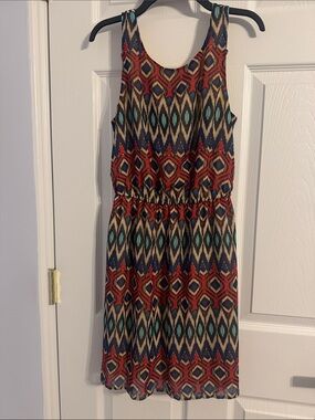 Xhilaration Multicolor Geometric Midi Dress in Red, Teal & Navy size XS